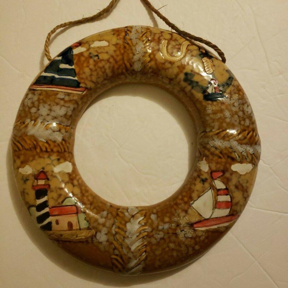 Life Ring Bouy Ceramic Wall Hanging Hand Painted